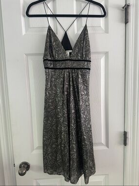 Vintage Diane Von Furstenberg Silver Floral Lace Midi Fairy Cocktail Dress
